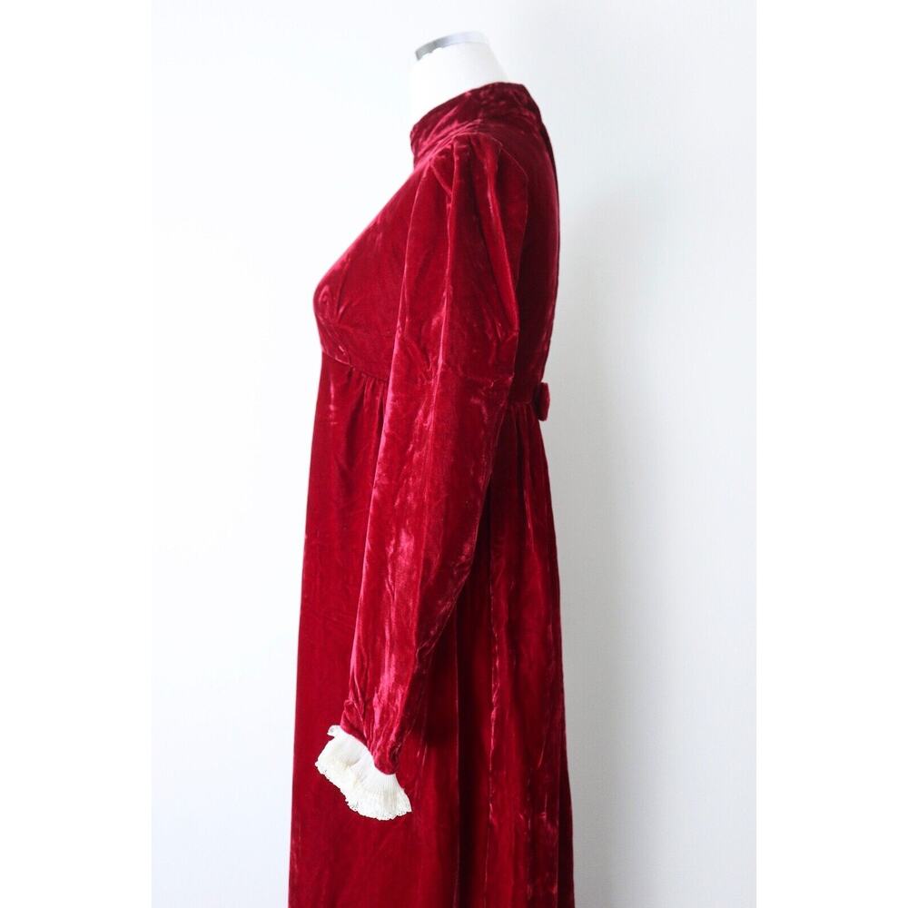 Vintage 1960s Emma Domb Victorian Revival Velvet Maxi Dress Red Lace Ruffle - Picture 5 of 12